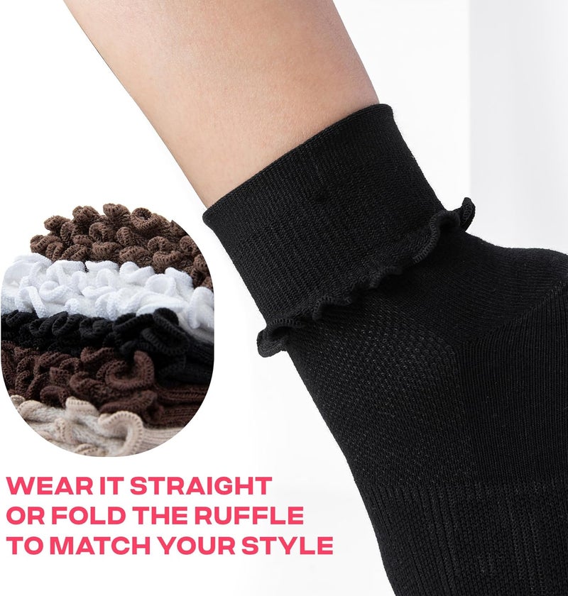 CoolMate Store 3 Pairs Womens Ruffle Socks, Cute Cotton Blend Crew Socks, Turn-Cuff Frilly Ankle Socks for Women - Image 3
